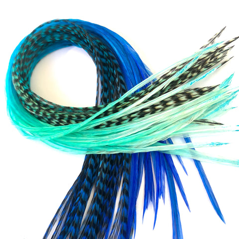 BlueOcean Fade Blue Ombre Hair Feathers