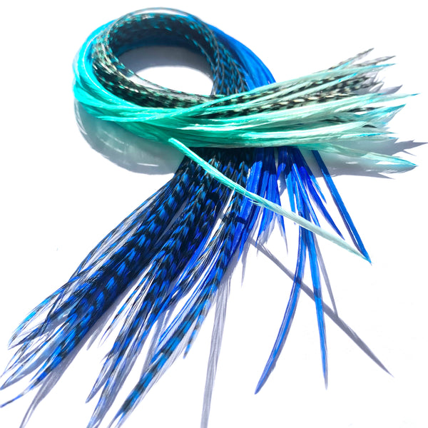 BlueOcean Fade Blue Ombre Hair Feathers